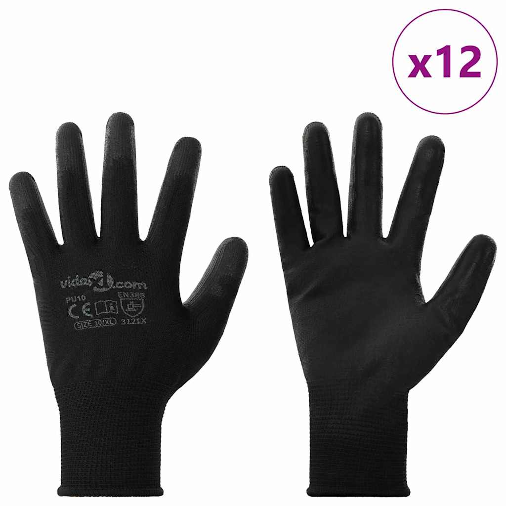 Arbeitshandschuhe 12 Stk. Schwarz 10 / XL Polyester