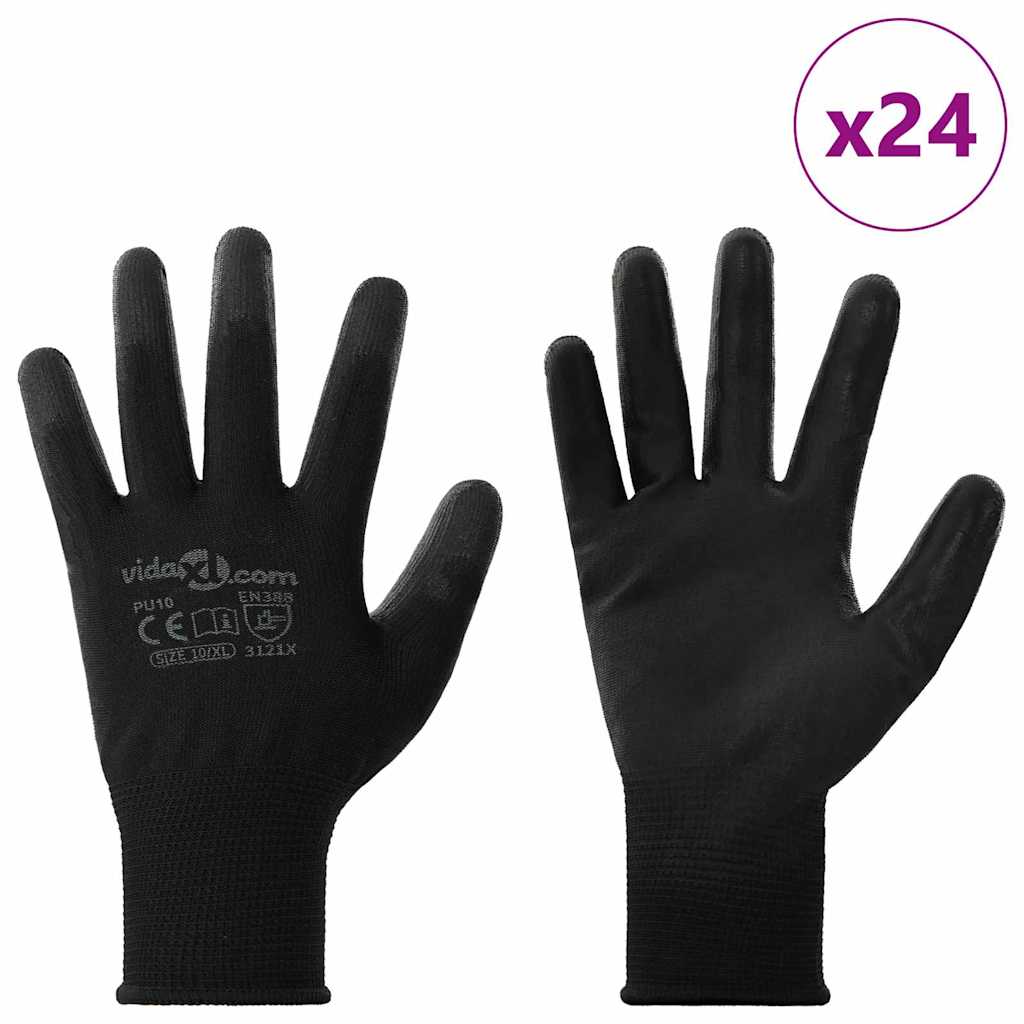 Arbeitshandschuhe 24 Stk. Schwarz 10 / XL Polyester