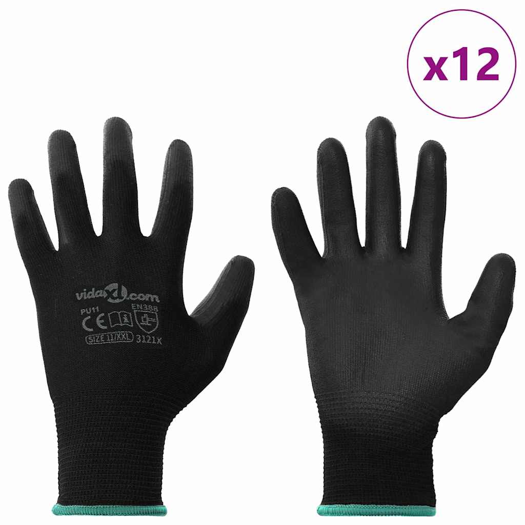 Arbeitshandschuhe 12 Stk. Schwarz 11 / XXL Polyester