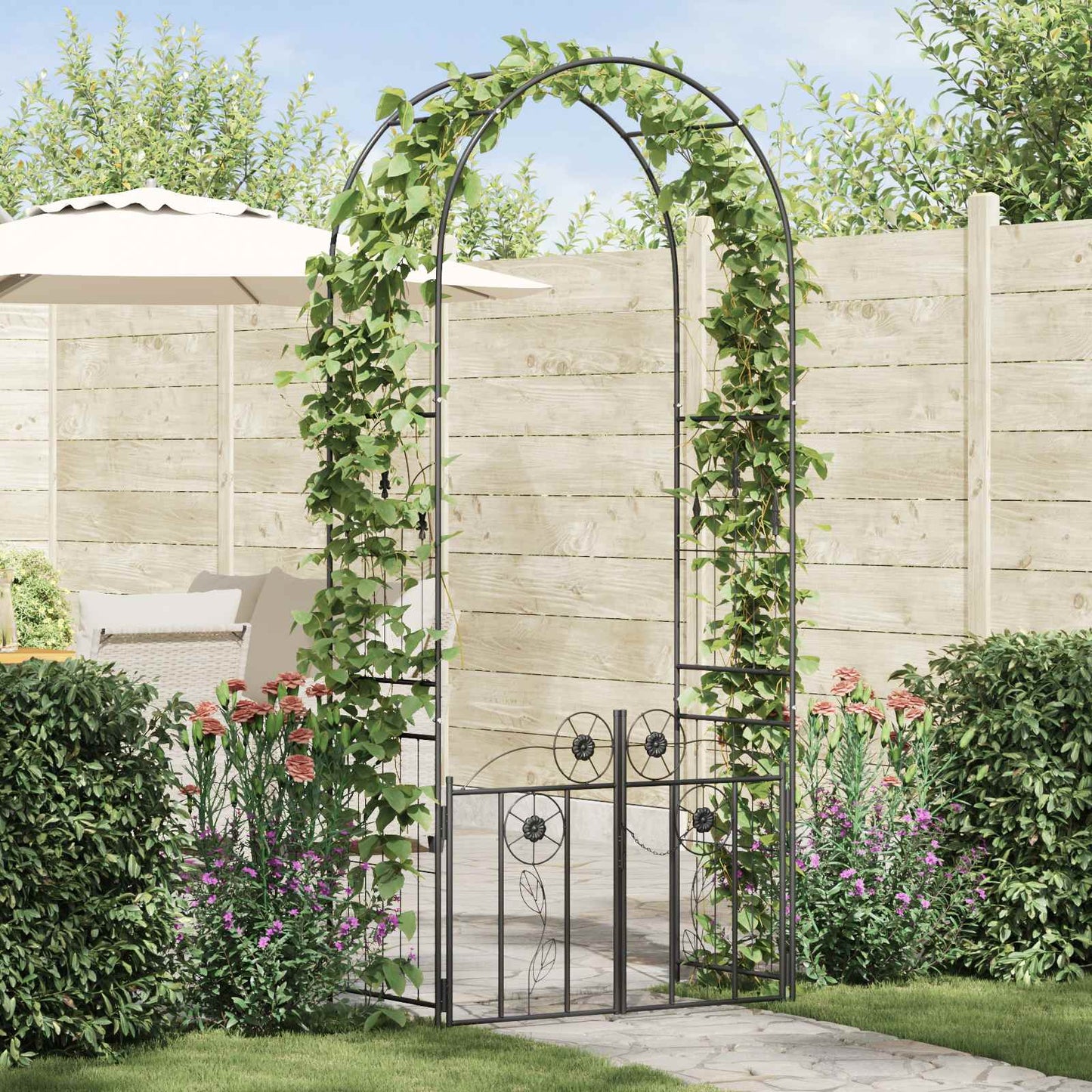 Gartenbogen Schwarz 102 x 50 x 218 cm Stahl