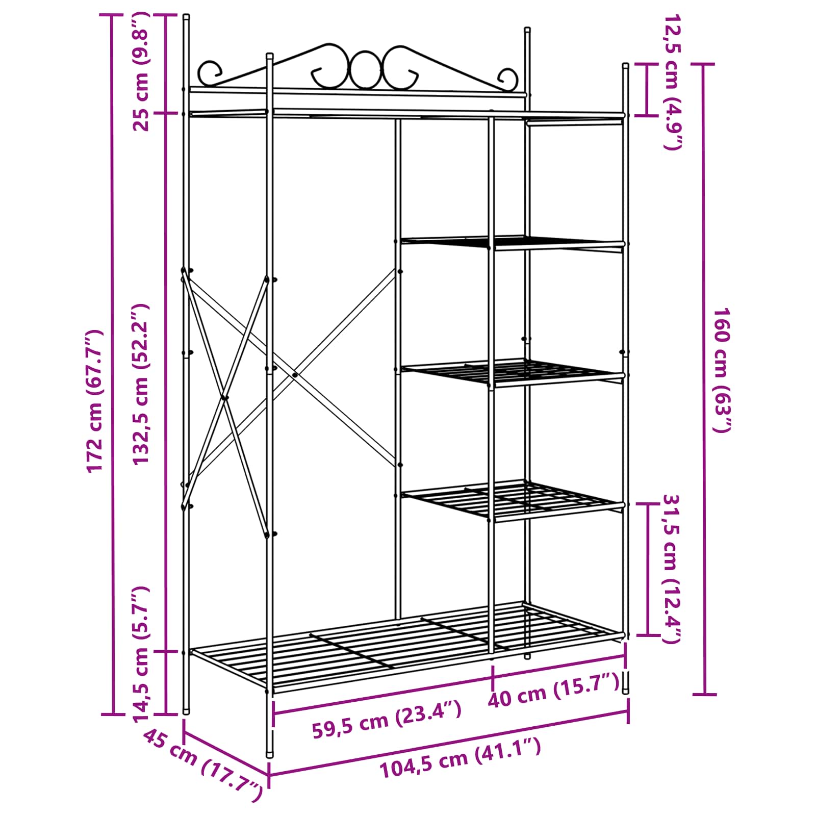 Offener Kleiderschrank Schwarz 104,5 x 45 x 172 cm Stahl