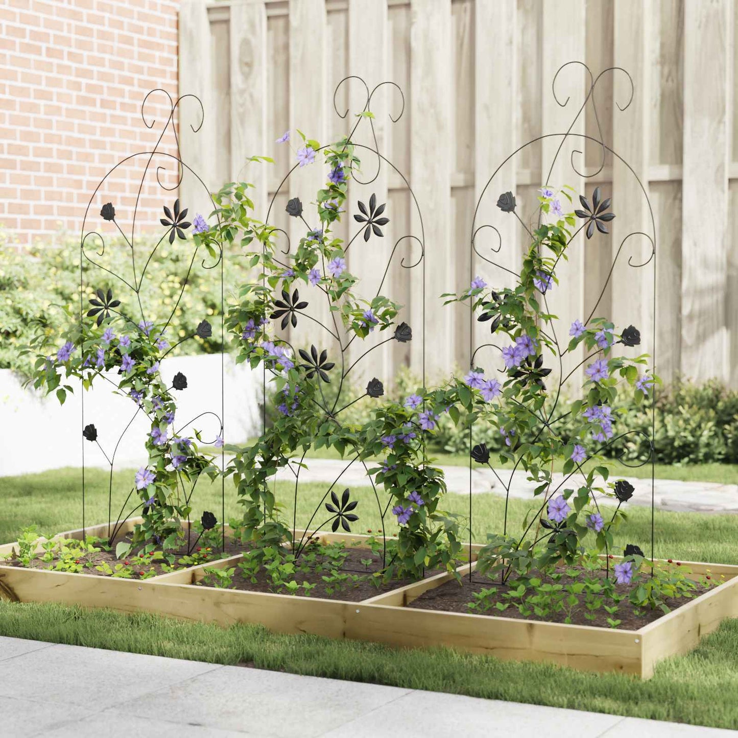 Gartenzaun 3 Stk. Schwarz 112 x 39,5 cm Stahl