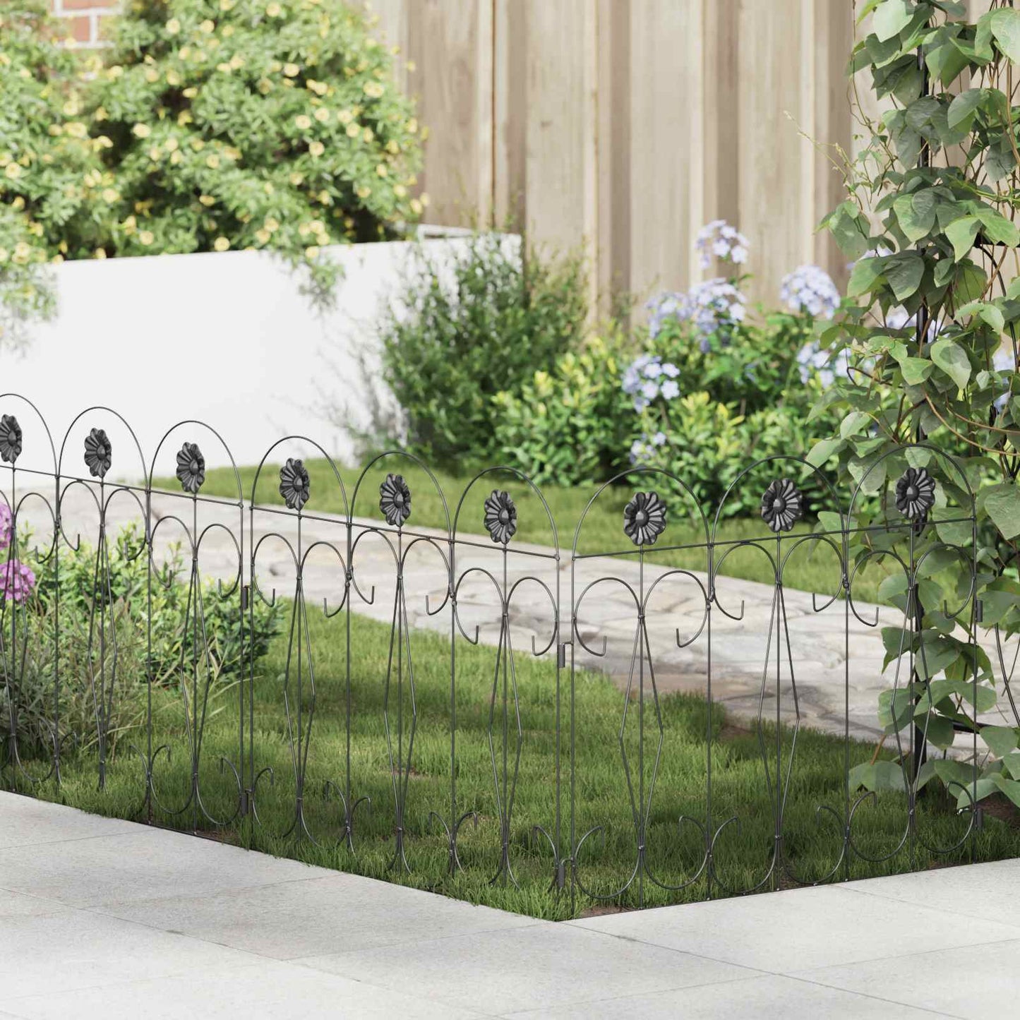 Gartenzaun 5 Stk. Stahl Schwarz