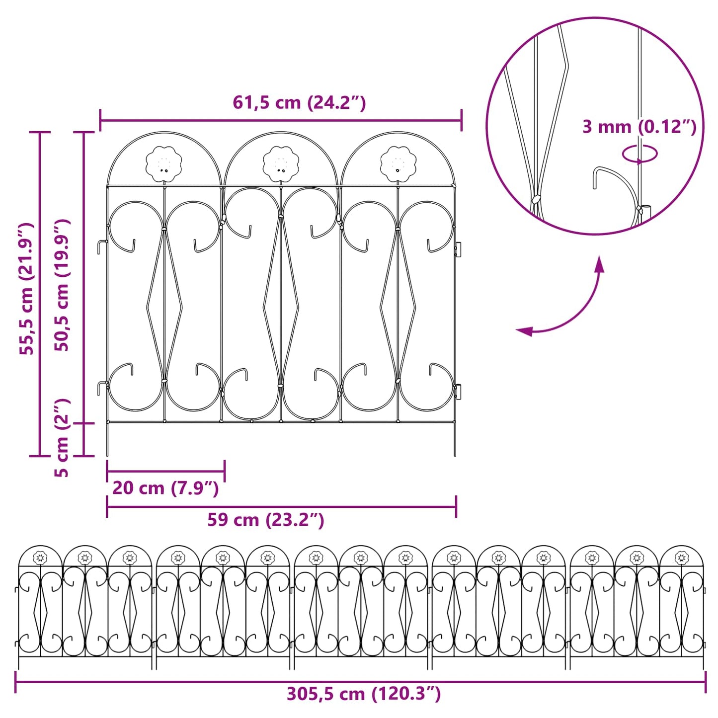 Gartenzaun 5 Stk. Stahl Schwarz
