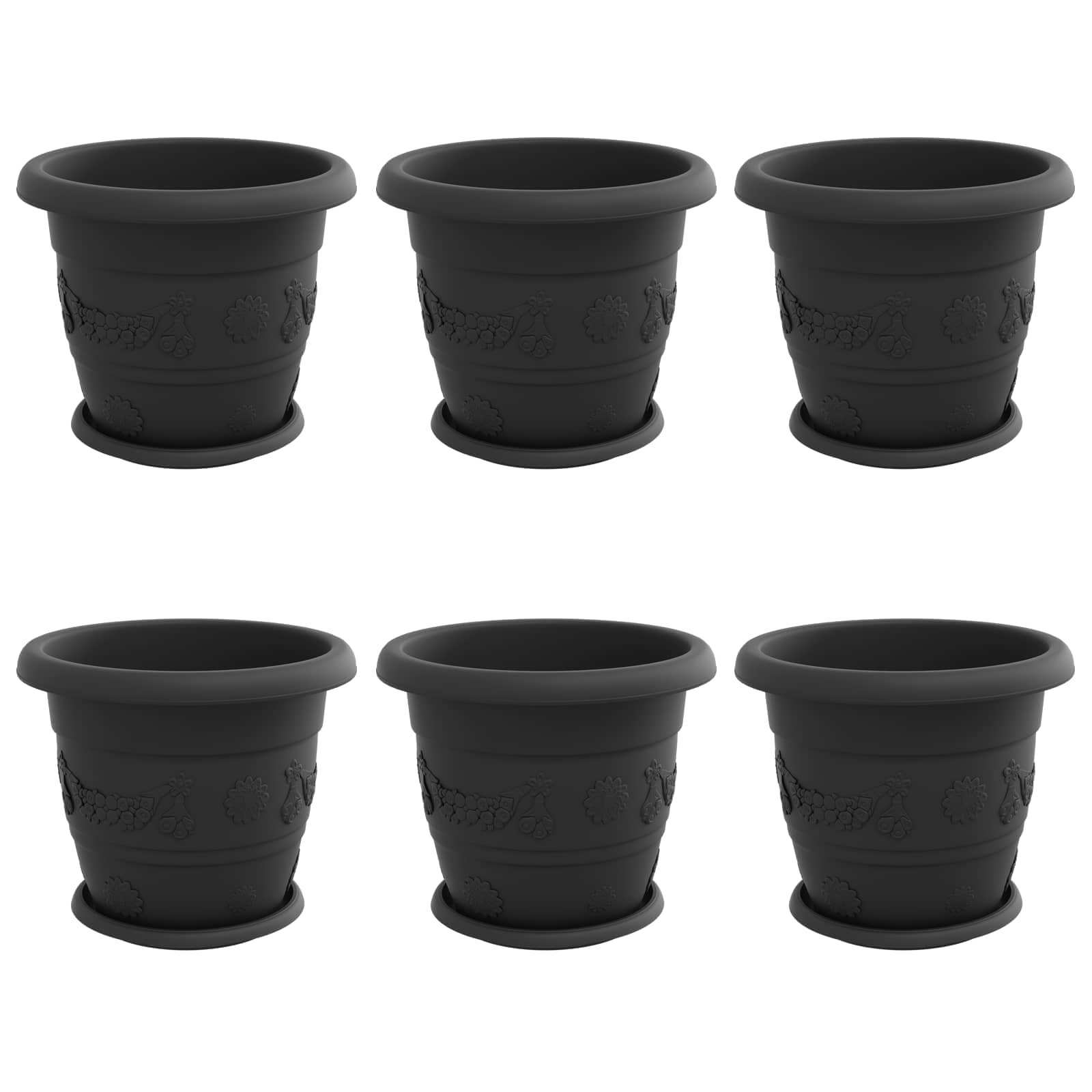 Blumentöpfe 6 pcs Schwarz Ø 30 x 25 cm Kunststoff