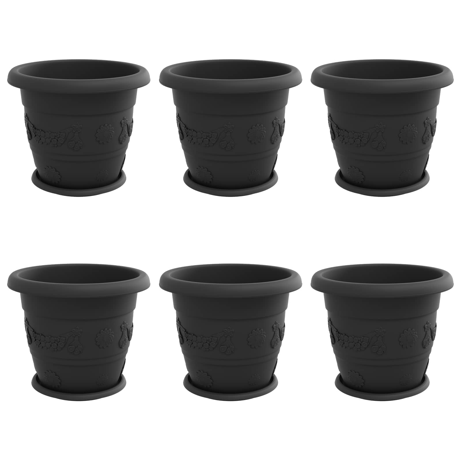 Blumentöpfe 6 pcs Schwarz Ø 34 x 28 cm Kunststoff