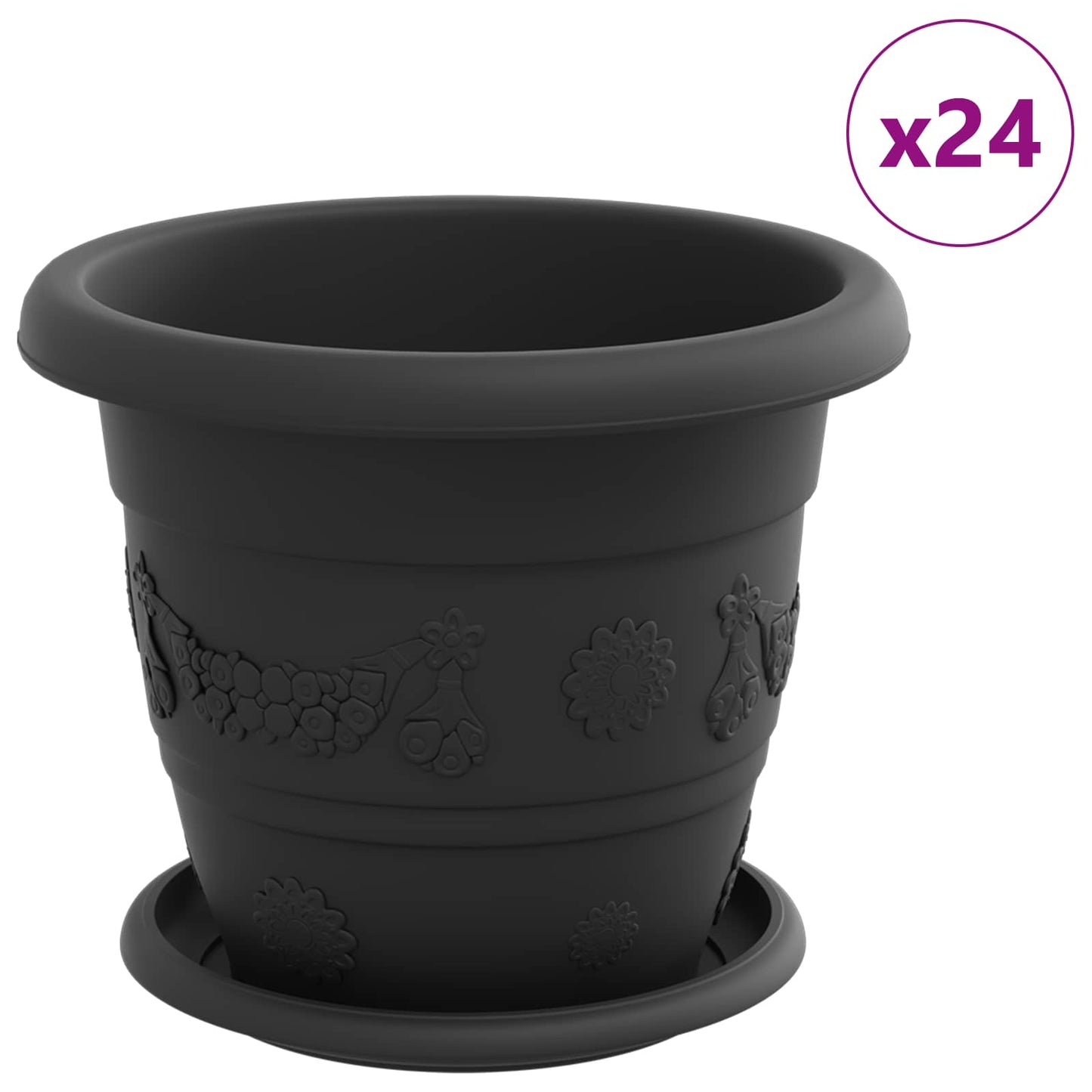 Blumentöpfe 24 pcs Schwarz Ø 22 x 18 cm Kunststoff