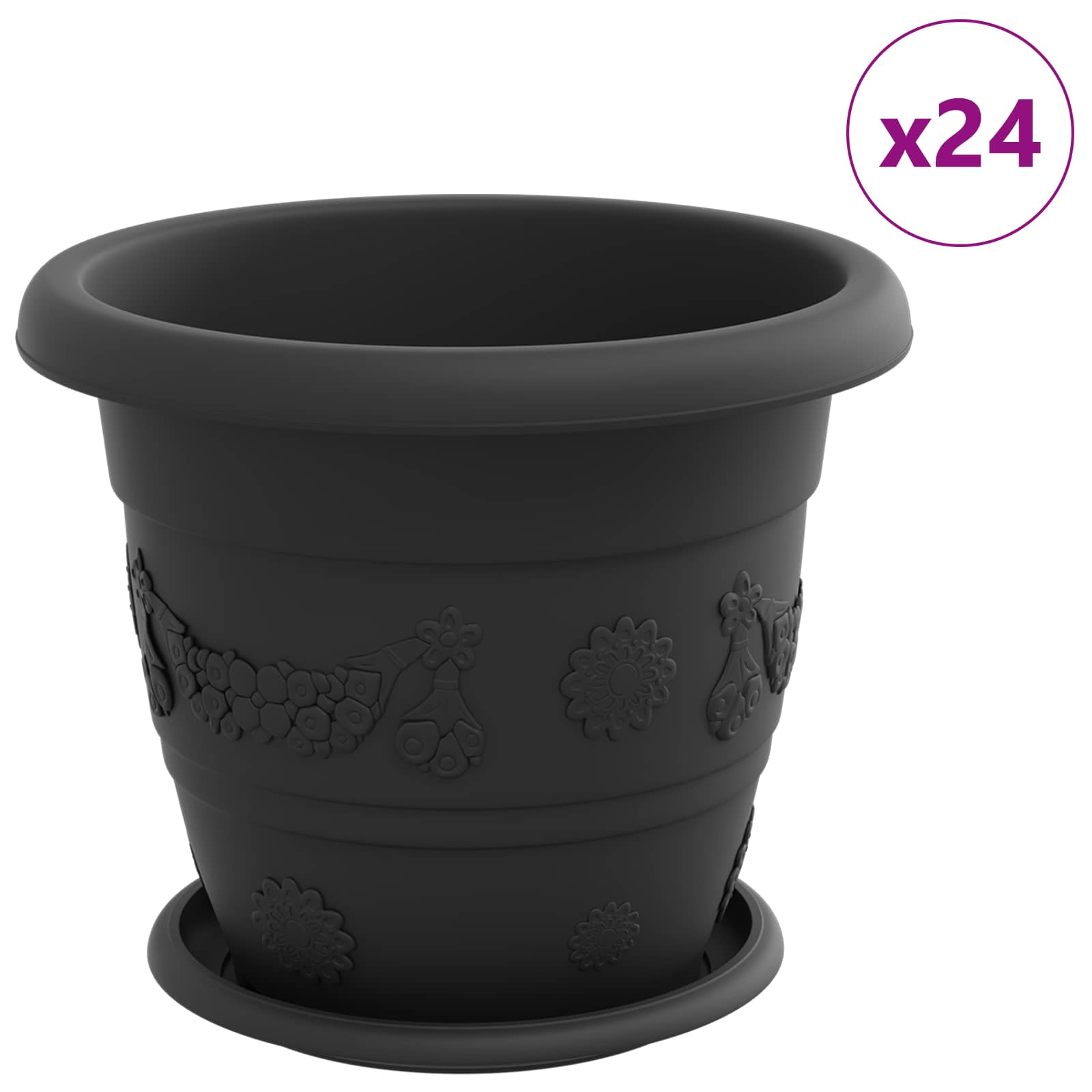 Blumentöpfe 24 pcs Schwarz Ø 26 x 21,5 cm Kunststoff