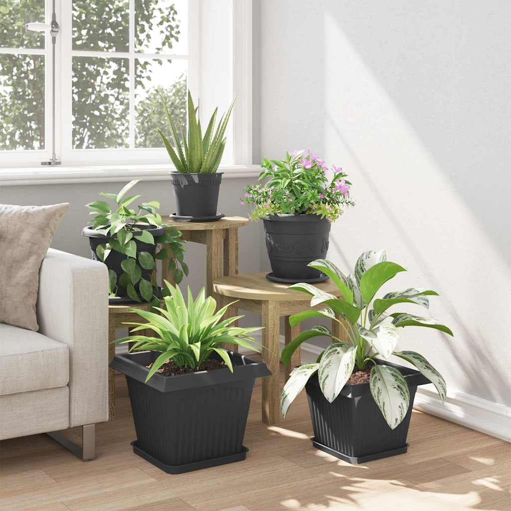 Blumentöpfe 6 stk. Schwarz Kunststoff