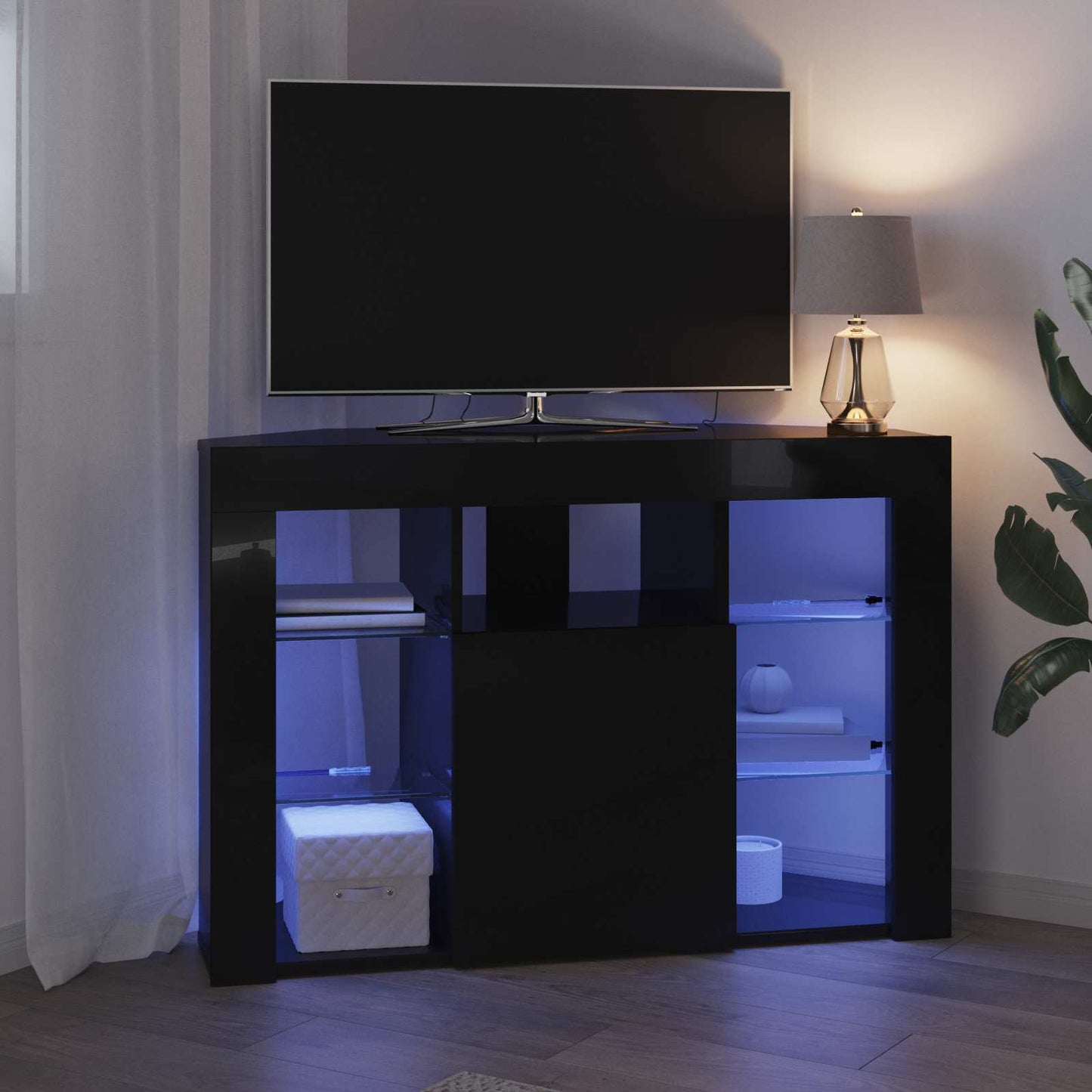 Eck-LED-TV-Schrank 100x40x68cm Schwarz Holzwerkstoff