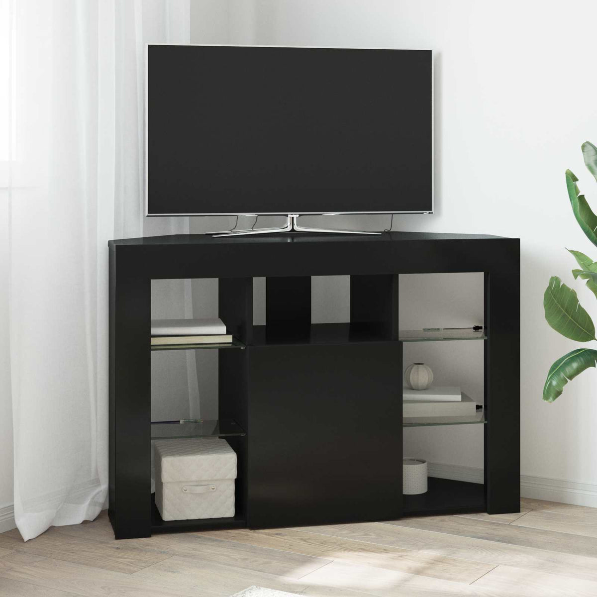 Eck-LED-TV-Schrank 100x40x68cm Schwarz Holzwerkstoff