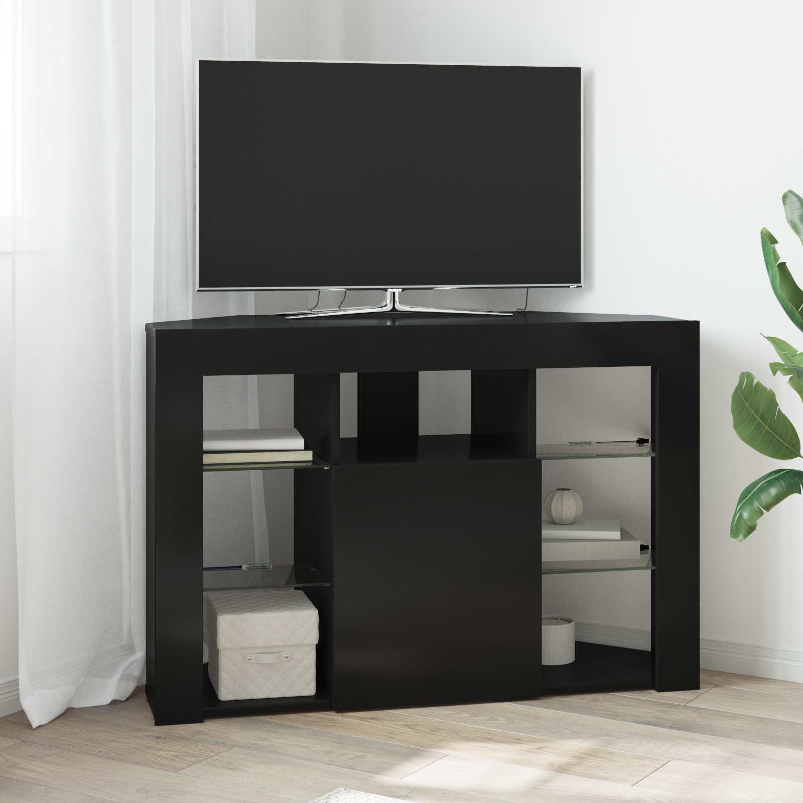 Eck-LED-TV-Schrank 100x40x68cm Schwarz Holzwerkstoff