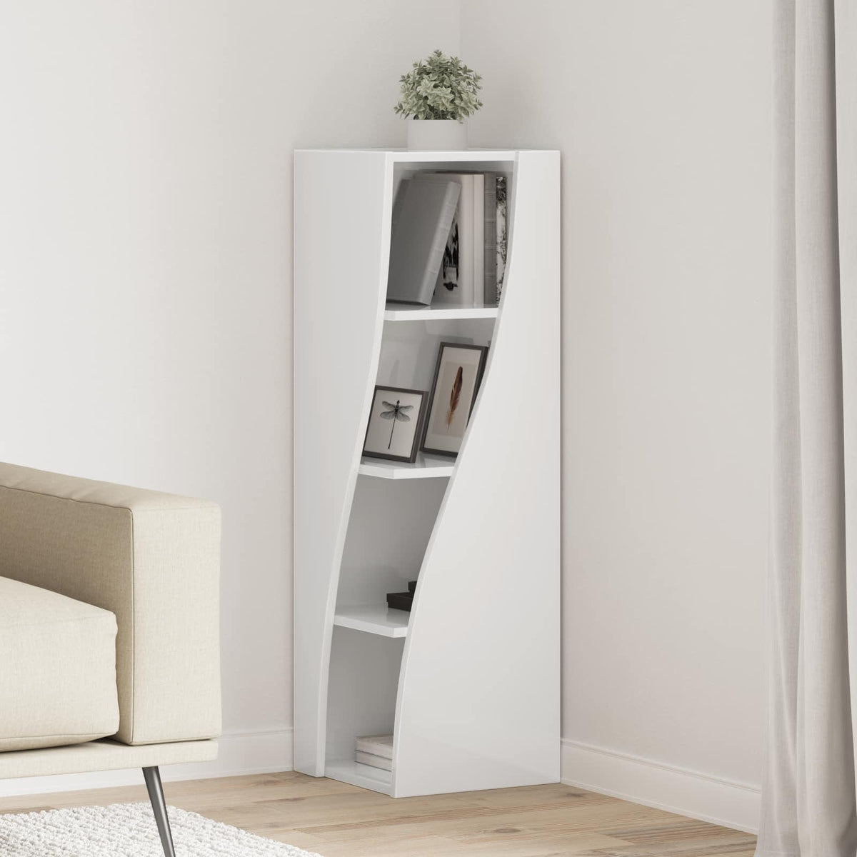 Eckschrank 32x32x102cm Holzwerkstoff Hochglanz Weiß