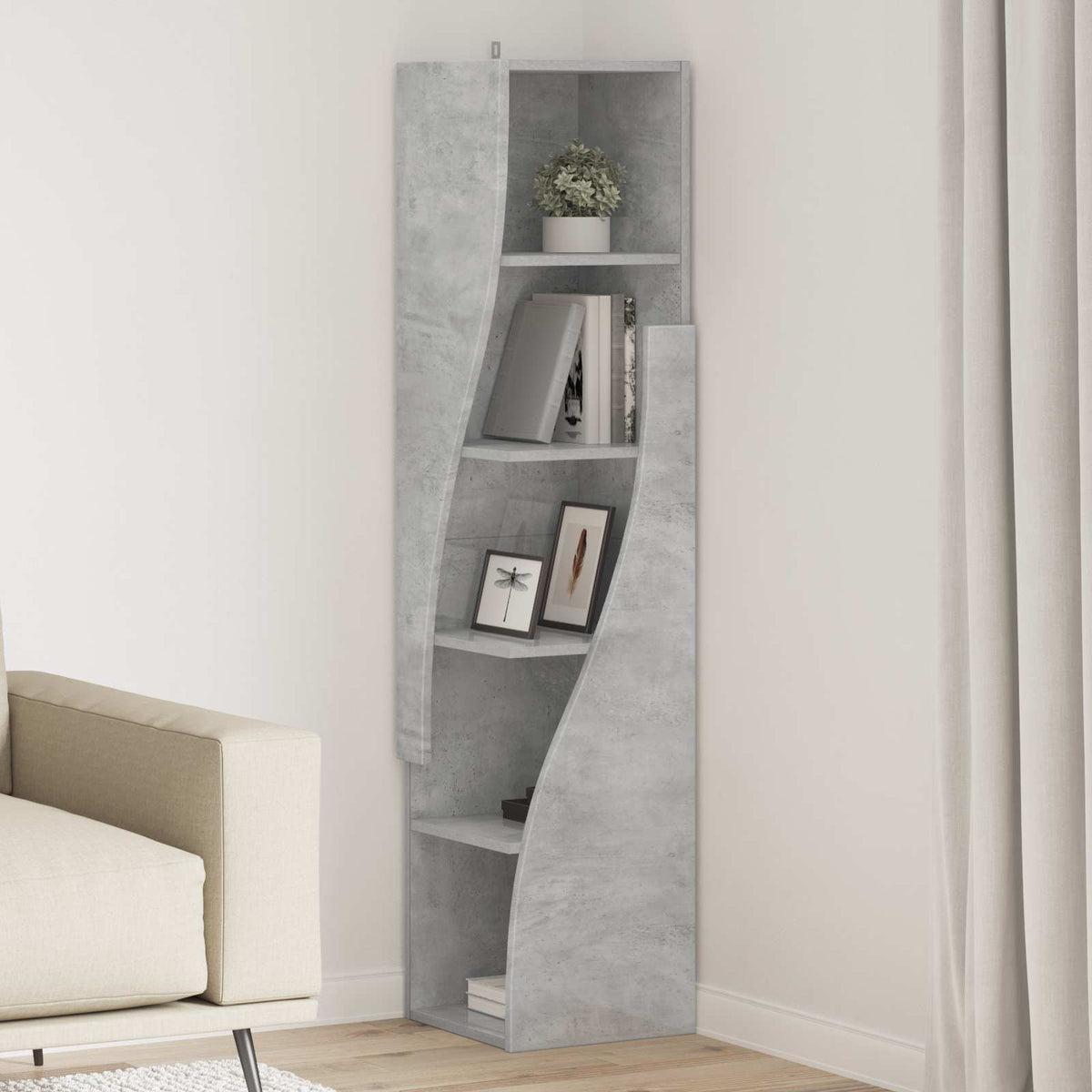 Eckschrank 32x32x140cm Holzwerkstoff Betongrau