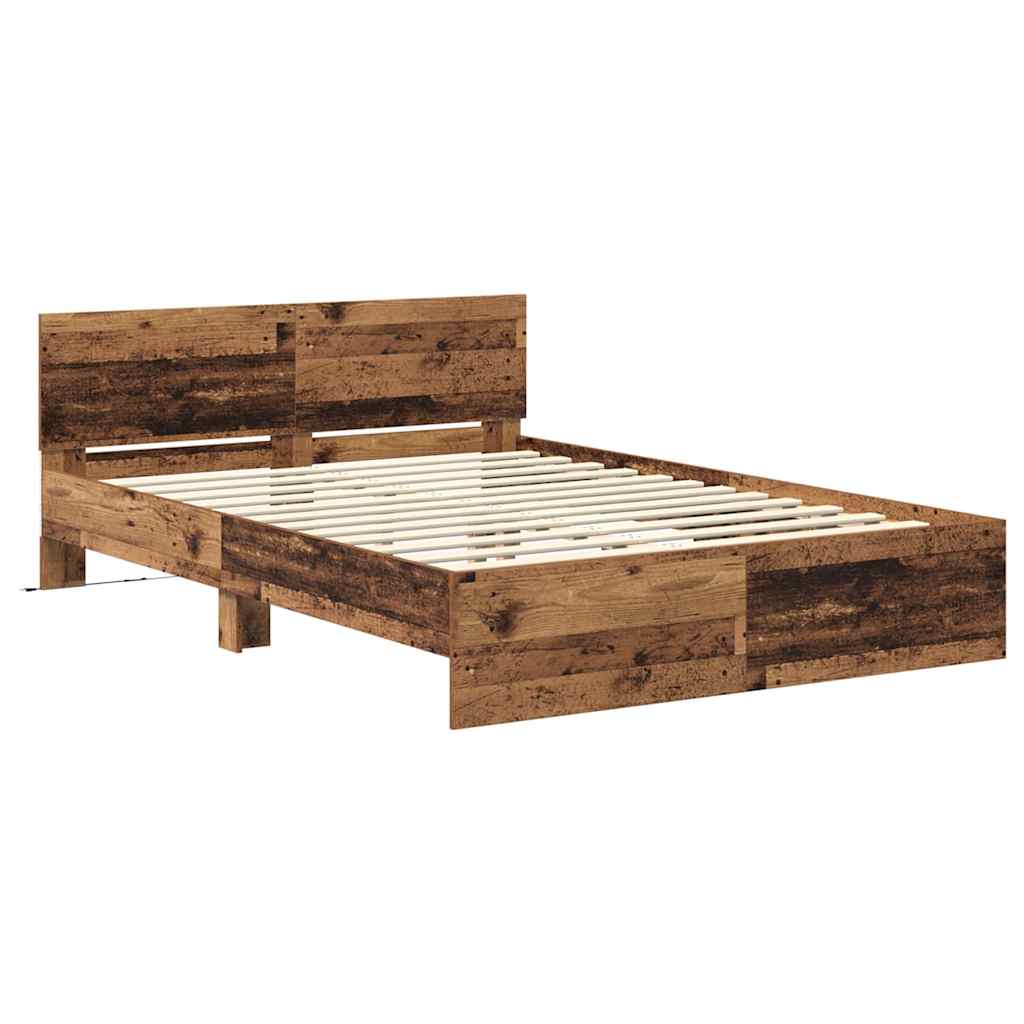 Bettrahmen mit Kopfteil Altholz 135 x 190 cm Holzwerkstoff
