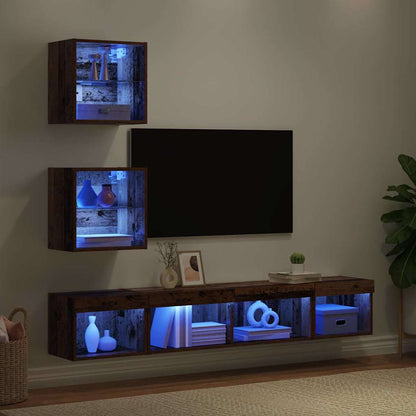 TV Wand Einheiten mit LED 5 stk. Altholz Holzwerkstoff