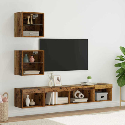 TV Wand Einheiten mit LED 5 stk. Altholz Holzwerkstoff
