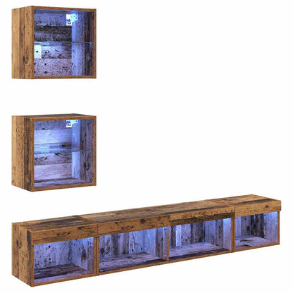 TV Wand Einheiten mit LED 5 stk. Altholz Holzwerkstoff