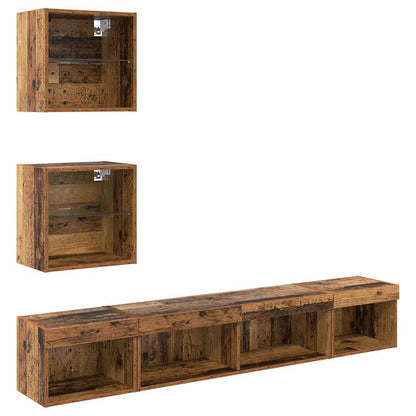 TV Wand Einheiten mit LED 5 stk. Altholz Holzwerkstoff