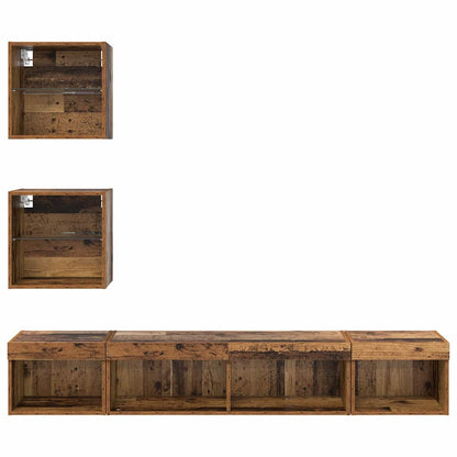 TV Wand Einheiten mit LED 5 stk. Altholz Holzwerkstoff