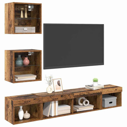 TV Wand Einheiten mit LED 5 stk. Altholz Holzwerkstoff