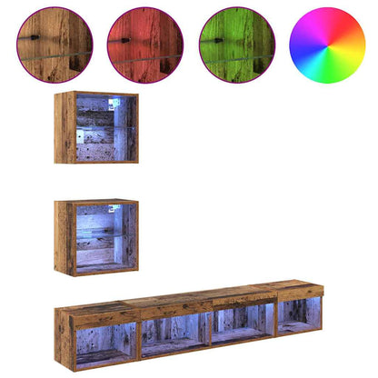 TV Wand Einheiten mit LED 5 stk. Altholz Holzwerkstoff