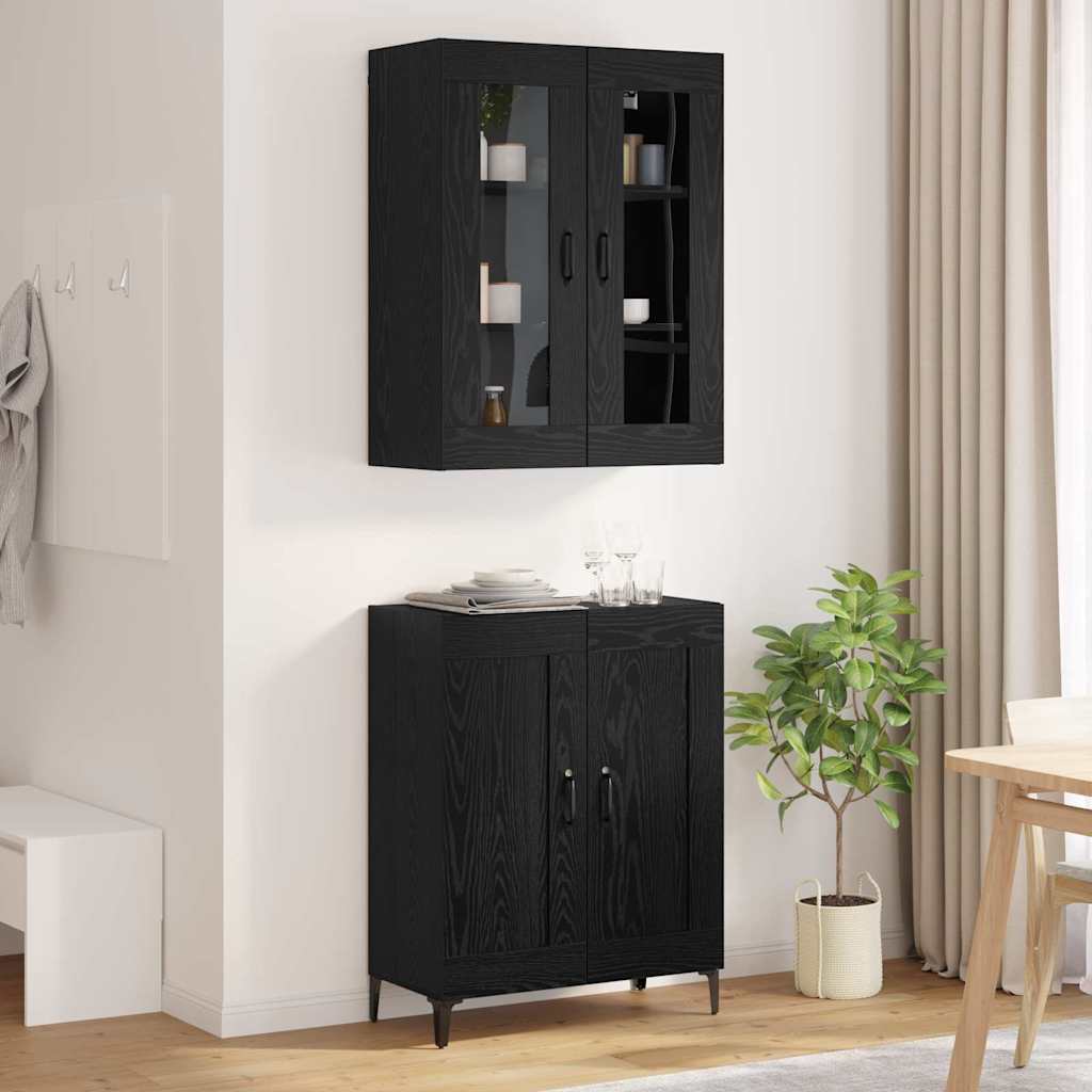 Highboard Schwarz Eichen-Optik 69,5 x 34 x 180 cm Holzwerkstoff