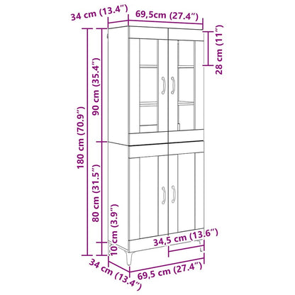 Highboard Schwarz Eichen-Optik 69,5 x 34 x 180 cm Holzwerkstoff