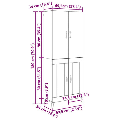 Highboard Artisan-Eiche 69,5 x 34 x 180 cm Holzwerkstoff