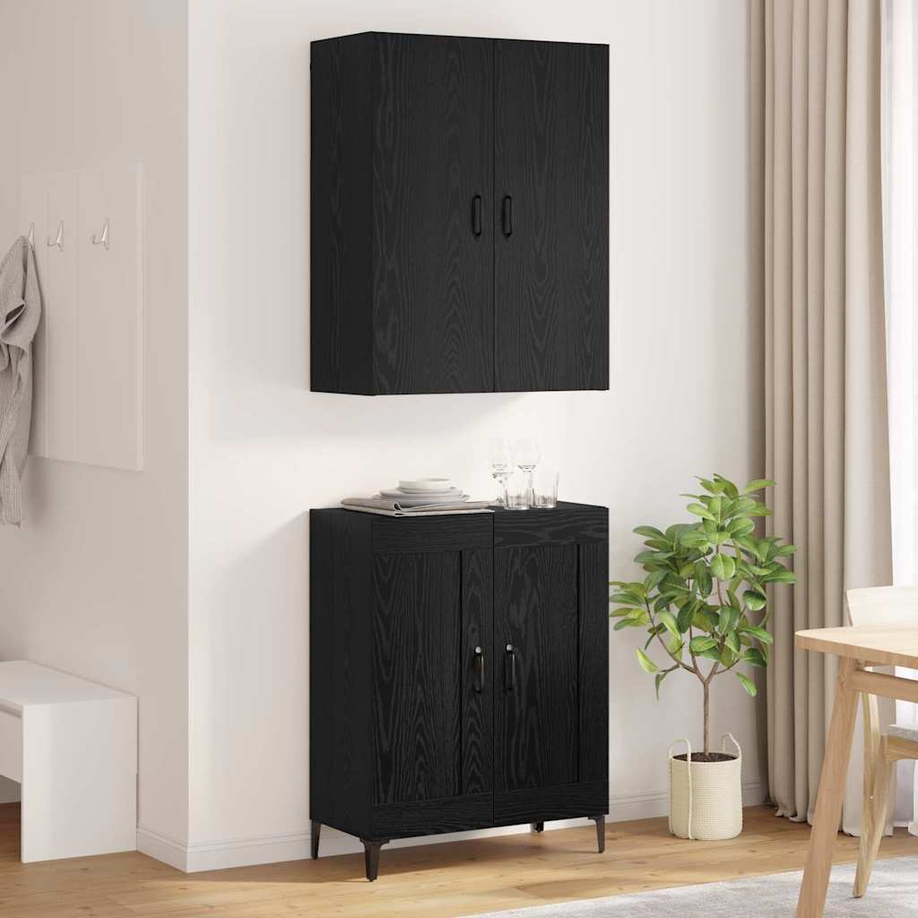 Highboard Schwarz Eichen-Optik 69,5 x 34 x 180 cm Holzwerkstoff