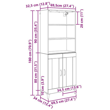 Highboard 2 stk. Schwarz Eichen-Optik 69,5 x 34 x 180 cm
