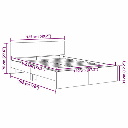 Bettrahmen Artisan-Eiche 120 x 190 cm Holzwerkstoff