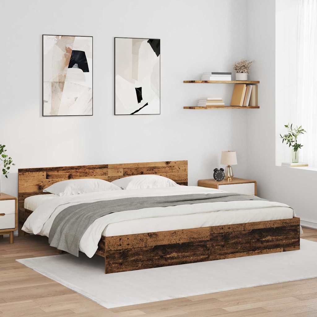 Bettrahmen mit Kopfteil Altholz 200 x 200 cm Holzwerkstoff