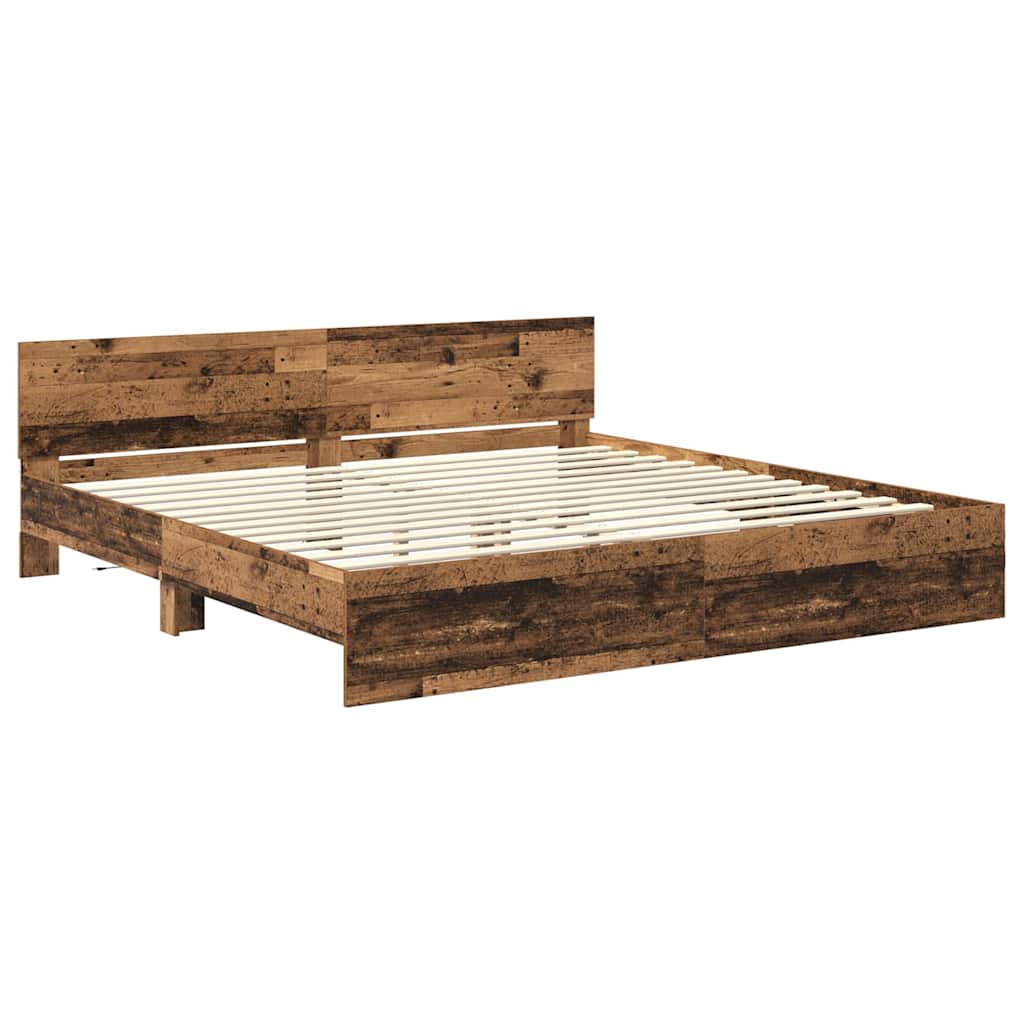 Bettrahmen mit Kopfteil Altholz 200 x 200 cm Holzwerkstoff