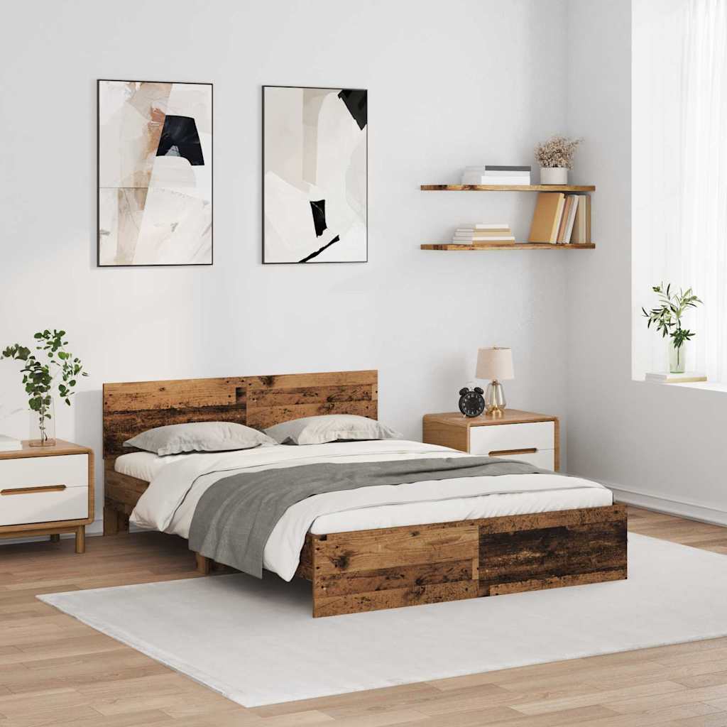 Bettrahmen mit Kopfteil Altholz 150 x 200 cm Holzwerkstoff