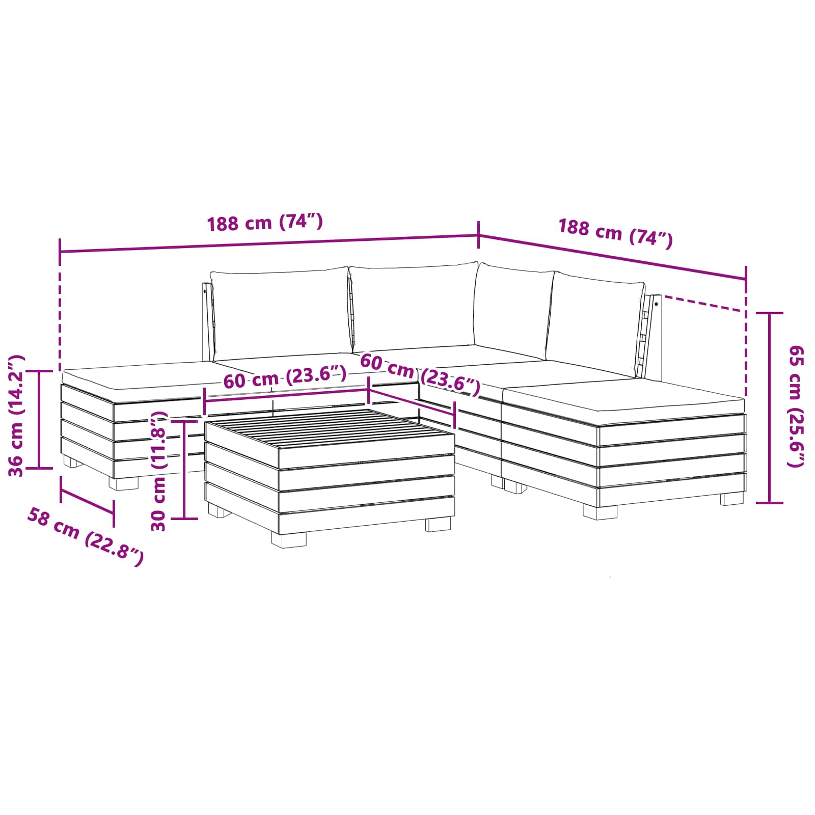 Outdoor-Sofagarnitur mit Kissen 6 Stück Braun Massivholz Akazie