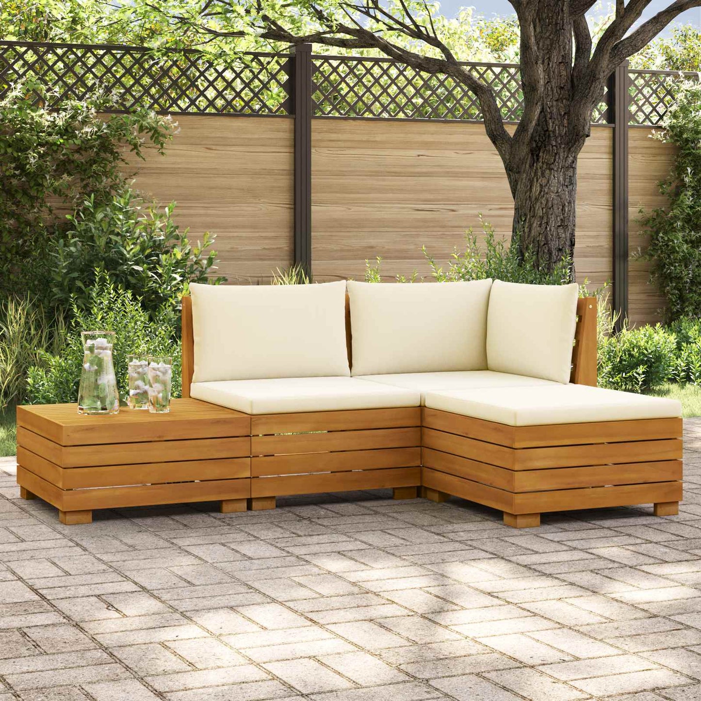 Outdoor-Sofagarnitur mit Kissen 4 Stück Braun Massivholz Akazie