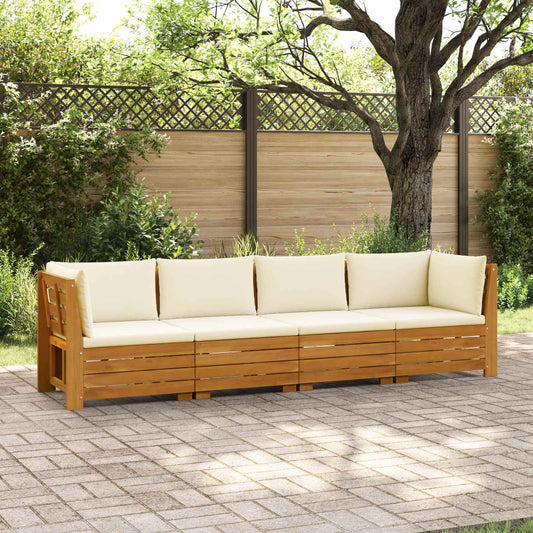 Outdoor-Sofagarnitur mit Kissen 4 Stück Braun Massivholz Akazie