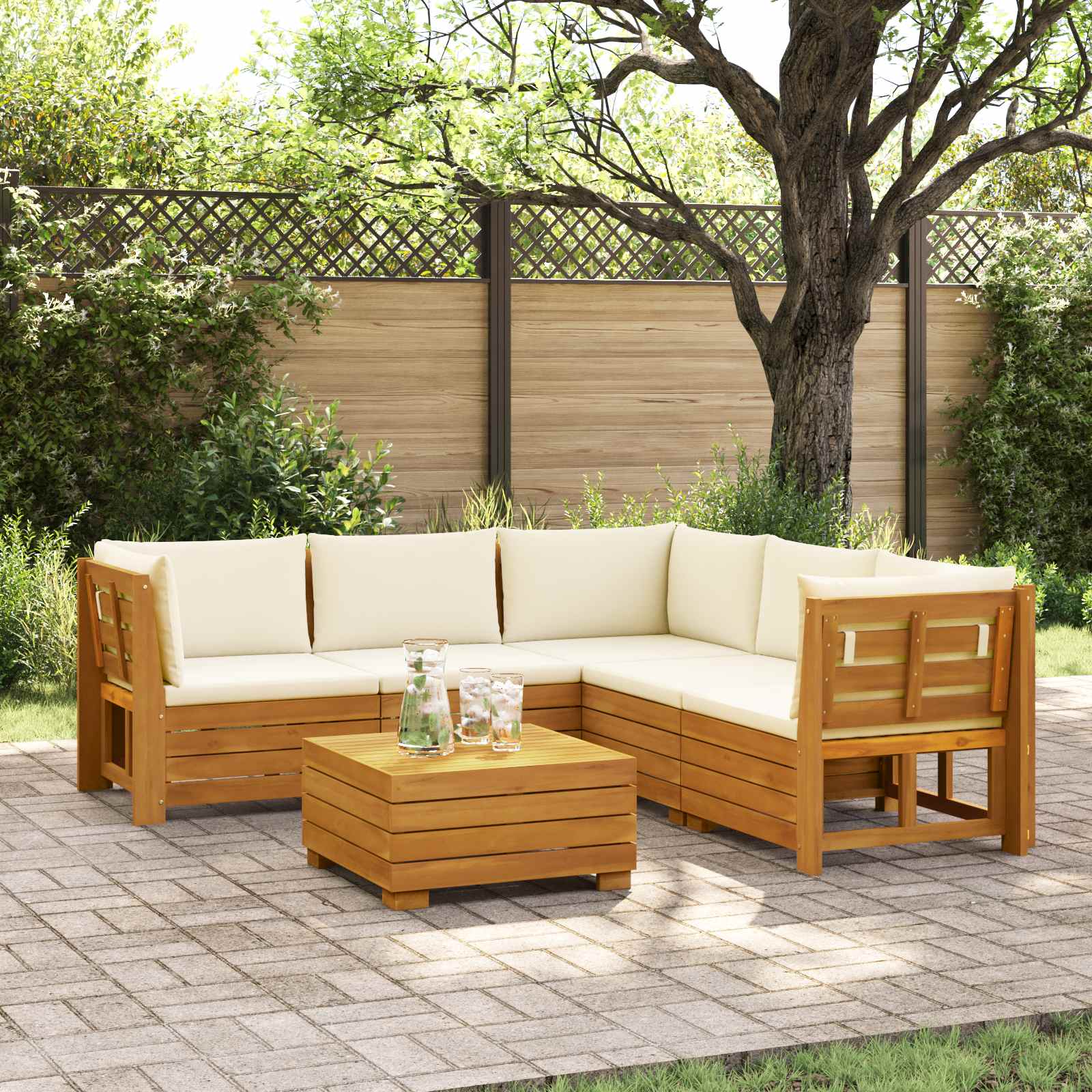 Outdoor-Sofagarnitur mit Kissen 6 Stück Braun Massivholz Akazie