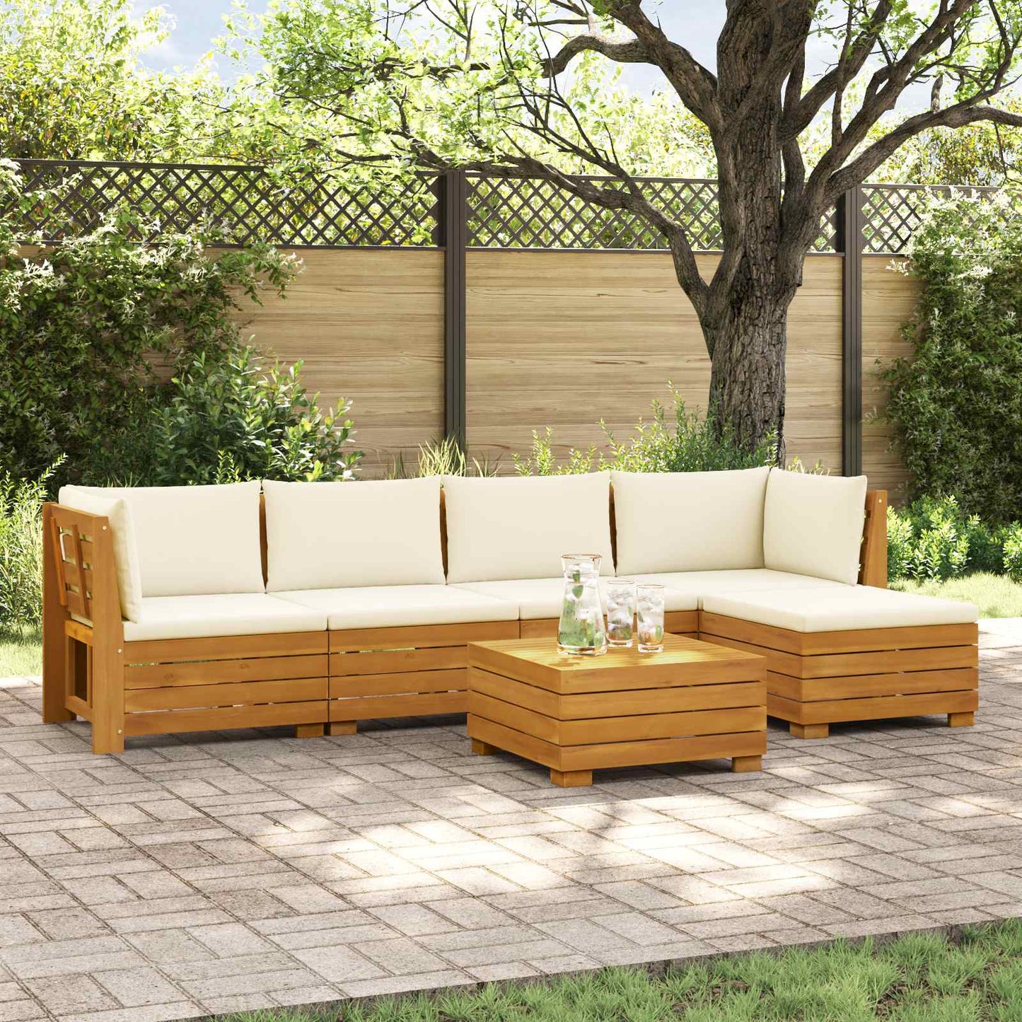 Outdoor-Sofagarnitur mit Kissen 6 Stück Braun Massivholz Akazie