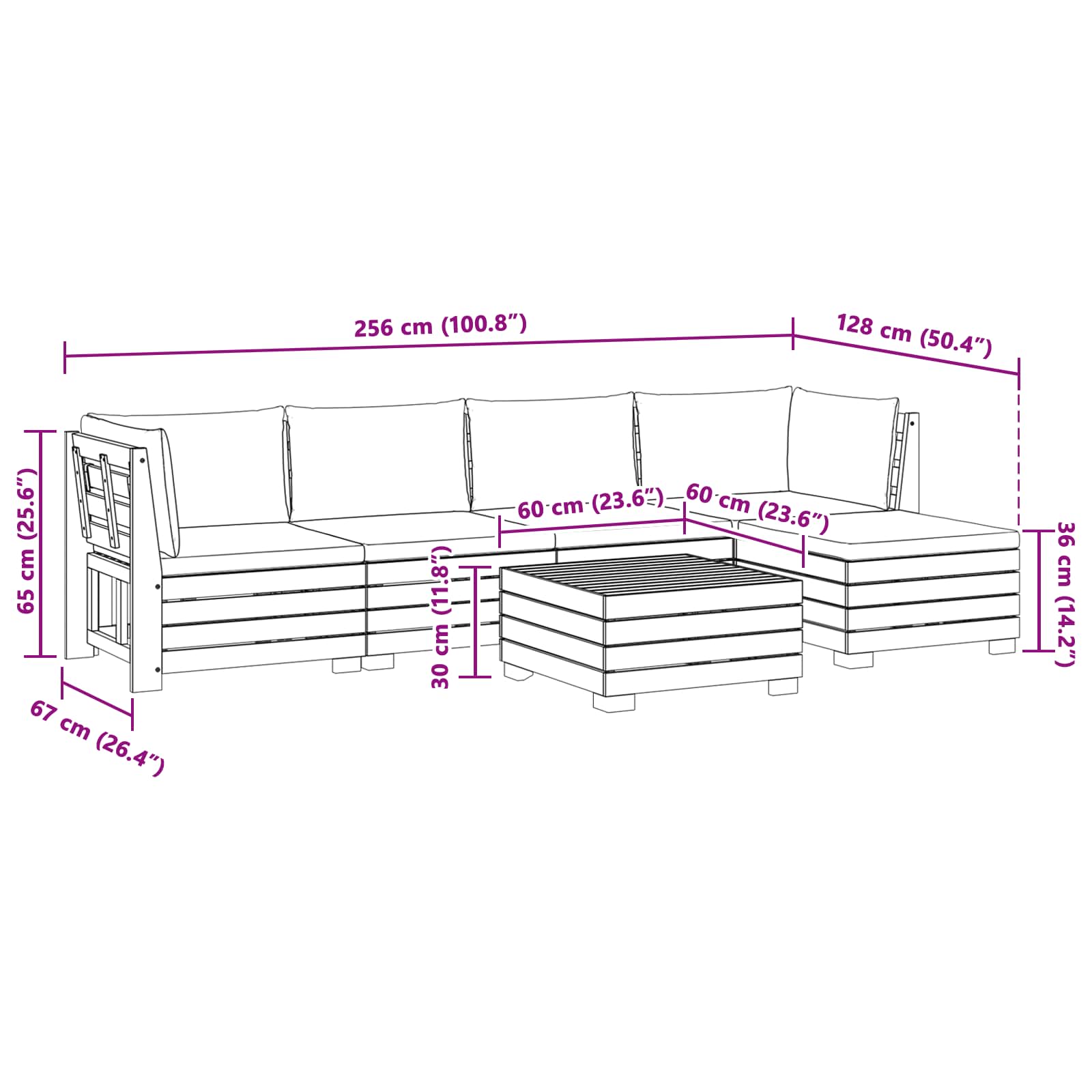 Outdoor-Sofagarnitur mit Kissen 6 Stück Braun Massivholz Akazie