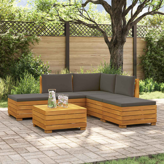 Outdoor-Sofagarnitur mit Kissen 6 Stück Braun Massivholz Akazie