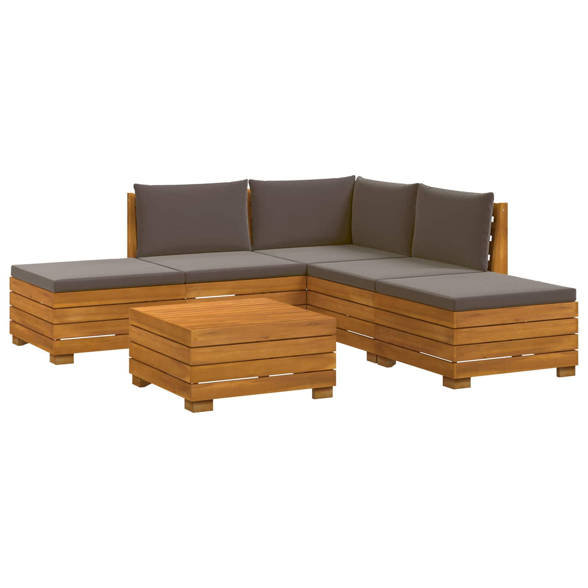 Outdoor-Sofagarnitur mit Kissen 6 Stück Braun Massivholz Akazie