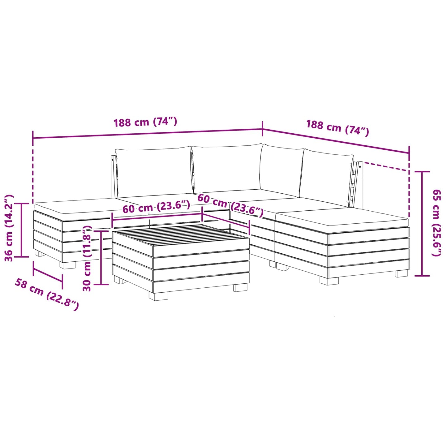 Outdoor-Sofagarnitur mit Kissen 6 Stück Braun Massivholz Akazie