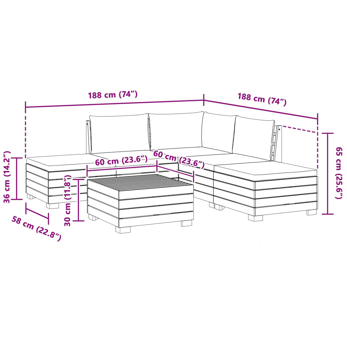 Outdoor-Sofagarnitur mit Kissen 6 Stück Braun Massivholz Akazie