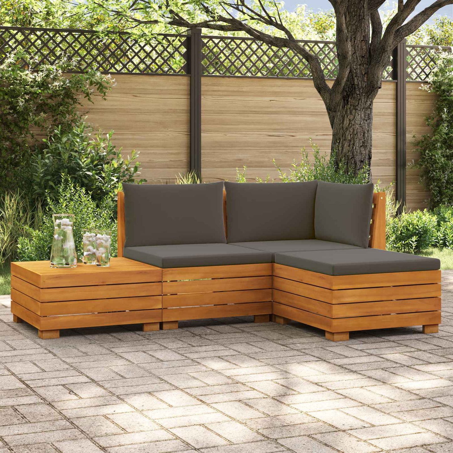 Outdoor-Sofagarnitur mit Kissen 4 Stück Braun Massivholz Akazie