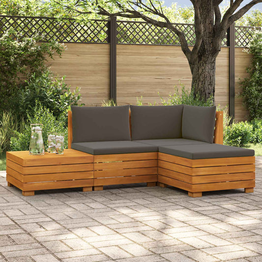 Outdoor-Sofagarnitur mit Kissen 4 Stück Braun Massivholz Akazie
