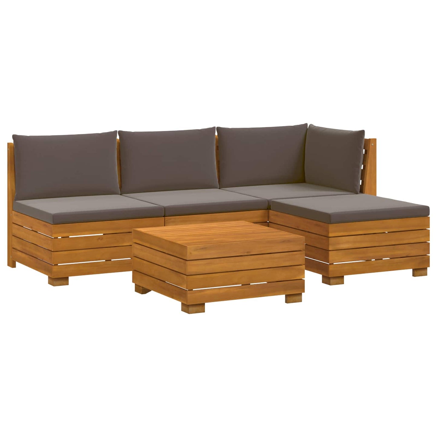 Outdoor-Sofagarnitur mit Kissen 5 Stück Braun Massivholz Akazie