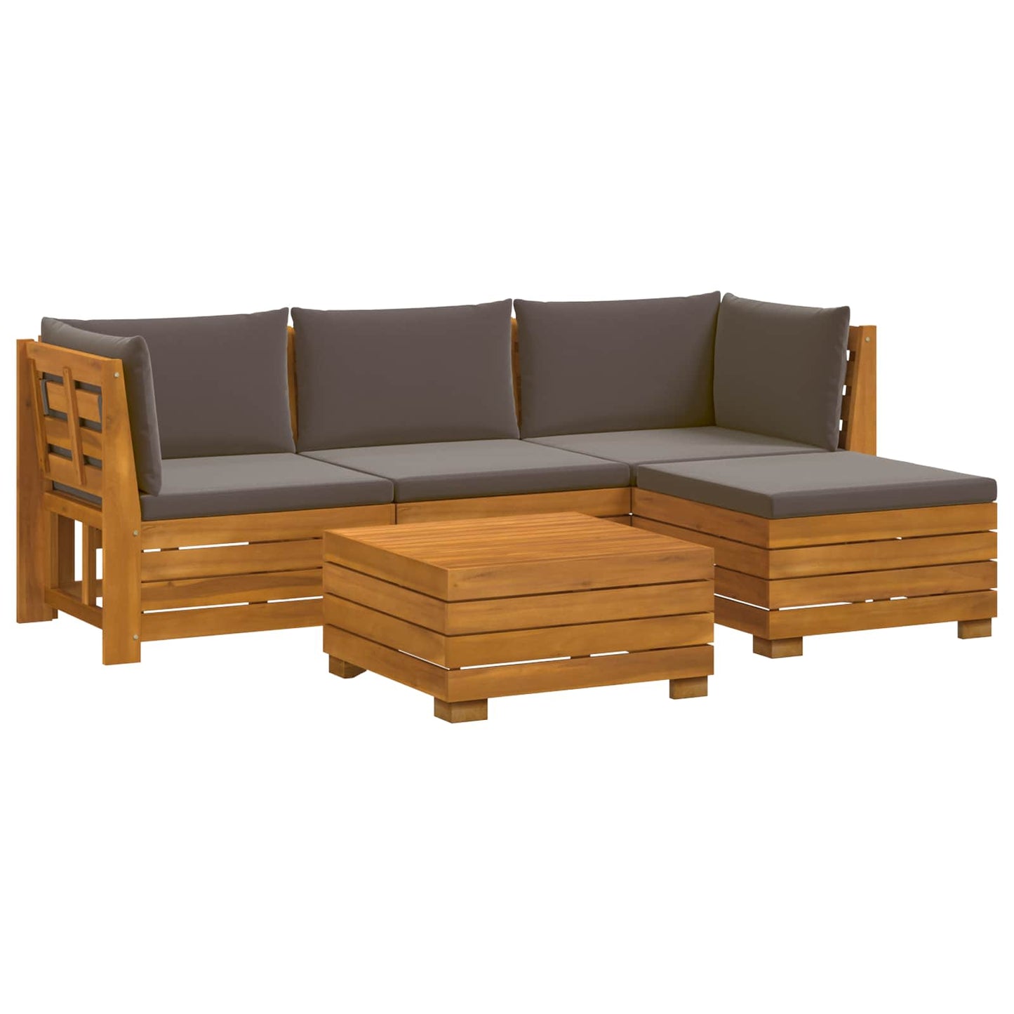Outdoor-Sofagarnitur mit Kissen 5 Stück Braun Massivholz Akazie