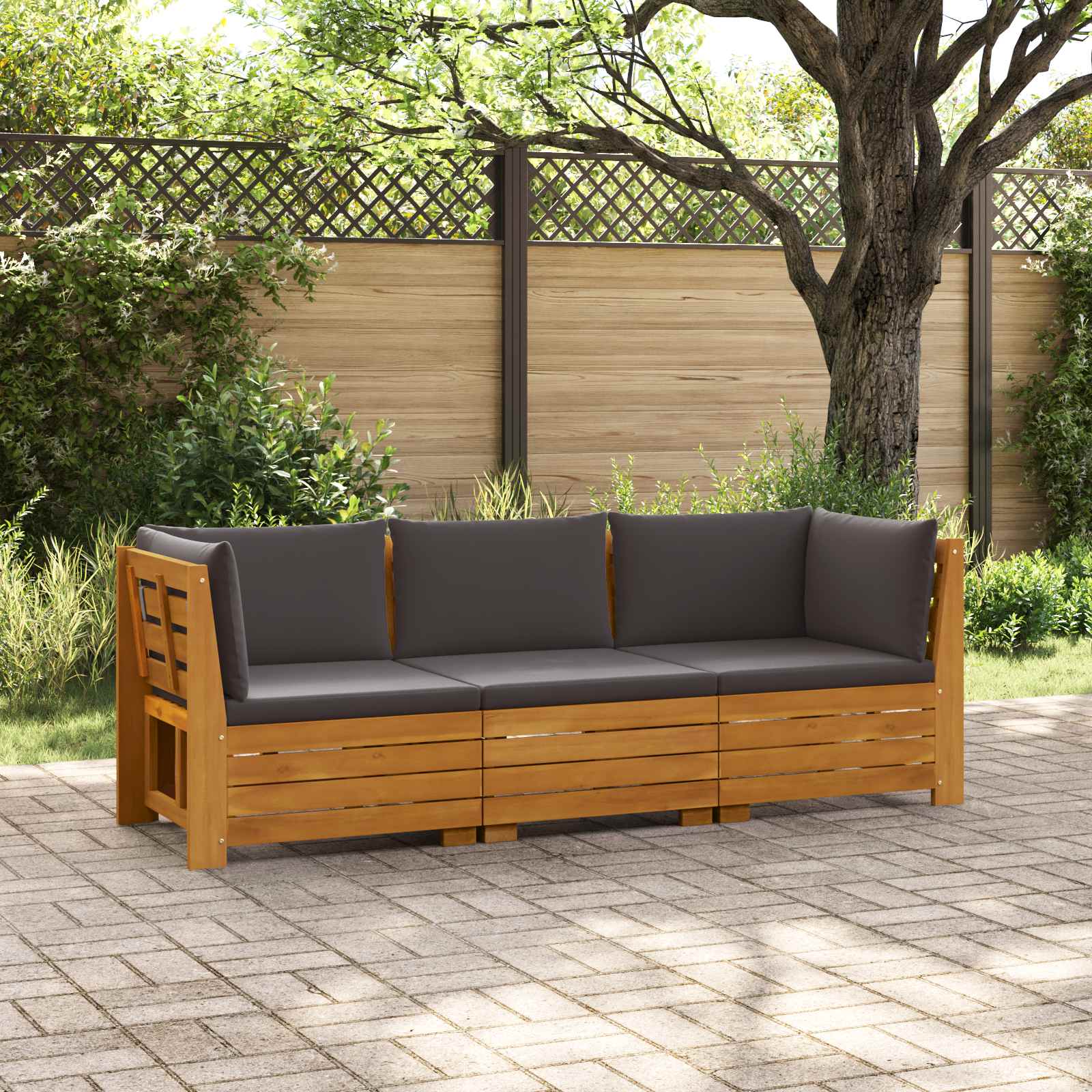 Outdoor-Sofagarnitur mit Kissen 3 Stück Braun Massivholz Akazie